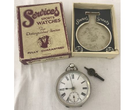 An 800 silver cased pocket watch with blue steel hands and subsidiary second hand. Together with a No 8 watch key and a "Serv