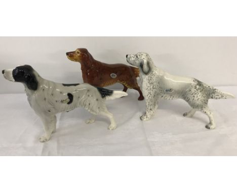 3 x Sylvac ceramic dog figures - c1970's. All Setter type dogs 