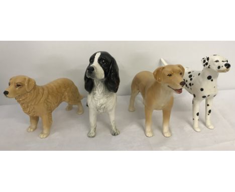 4 x Sylvac ceramic dog figures - c1970's. Dalmatian, Labrador, Retriever & Spaniel 