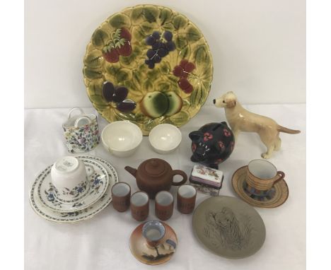 A quantity of assorted ceramics. To include Poole elephant plate, Shelley trio and Sarreguemines Charger, 