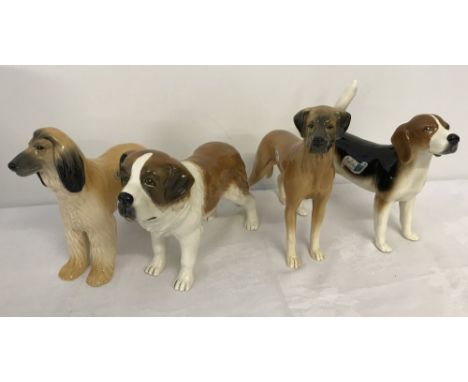 4 x Sylvac ceramic dog figures - c1970's. St. Bernard, Great Dane, Afghan Hound and Beagle 