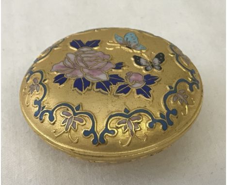 A cloisonné lidded round trinket pot.  6cm diameter.