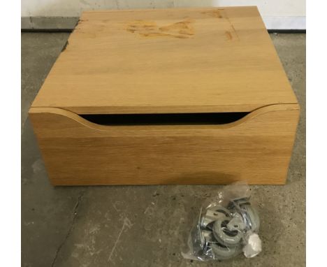 A modern light wood Ikea "Journalist" office storage unit. With lift off lid and castors (not attached) for underside. Approx