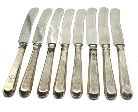 8 large Silver handle Rostfrei Ludwig Zimmer Arrow Solingen Antique Dinner Knives silver hallmarked 875 each knife measures a
