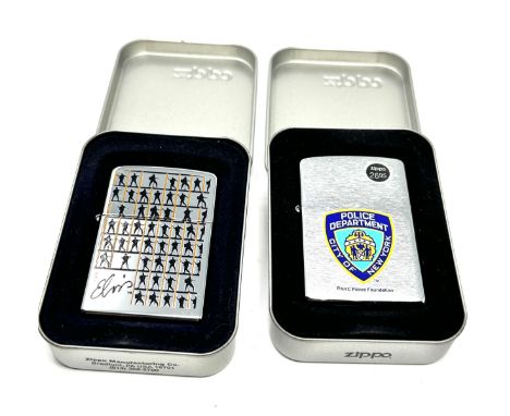 2 original boxed vintage zippo lighters inc new york police department &amp; Elvis 