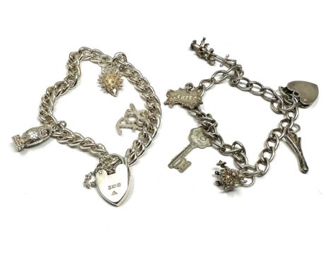 2 vintage silver charm bracelets weight 44g 