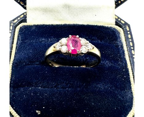 9ct gold ruby &amp; clear gemstone ring (1.6g) 