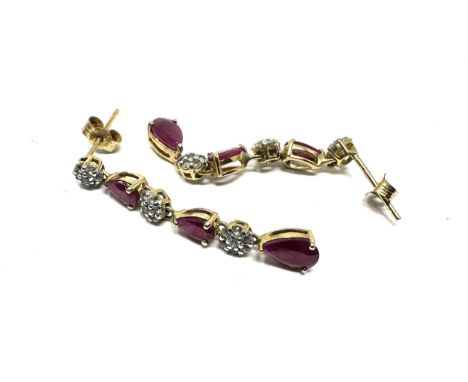 9ct gold ruby &amp; diamond drop earrings (1.6g) 