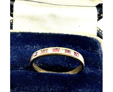 9ct gold ruby &amp; diamond half eternity ring (1.3g) 