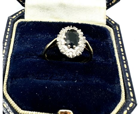 9ct gold vintage sapphire and diamond set cluster ring (3.3g) 