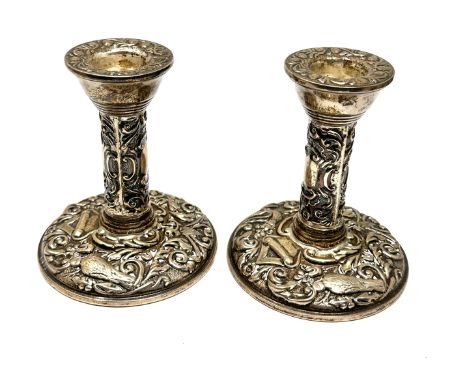 pair of vintage silver candlesticks measure height 10cm filled bases 