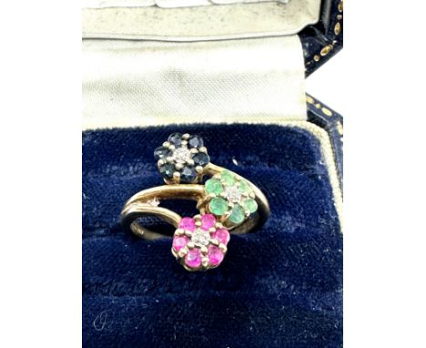 9ct gold ruby, emerald, sapphire &amp; diamond dress ring (2.3g) 