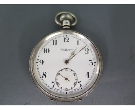 A hallmarked silver cased open faced pocket watch, Arabic numerals to white enamel dial, subsidiary seconds at 6 o'clock, the