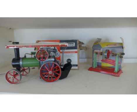 A Mamod T.E.I Traction engine and a Mamod Line Shaft