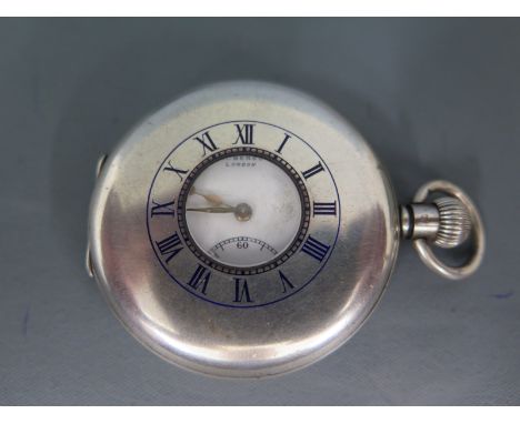 A hallmarked silver cased half Hunter pocket watch by J W Benson, London, Arabic numerals to white enamel dial with subsidiar