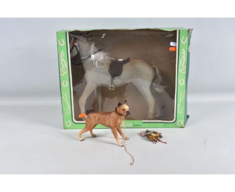 A BOXED PEDIGREE SINDY HORSE, No.12S A4, early issue grey flock horse complete and in fairly good condition but has marking, 