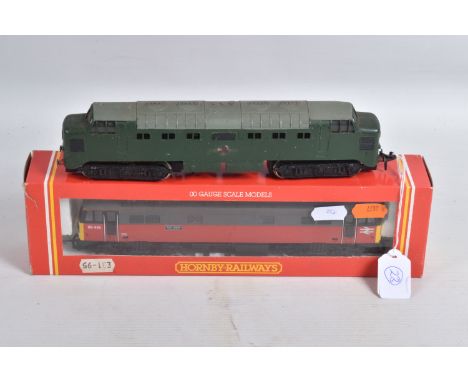 AN UNBOXED HORNBY DUBLO CLASS 55 DELTIC TYPE LOCOMOTIVE, original unnumbered version in B.R. green livery, has some wear to B
