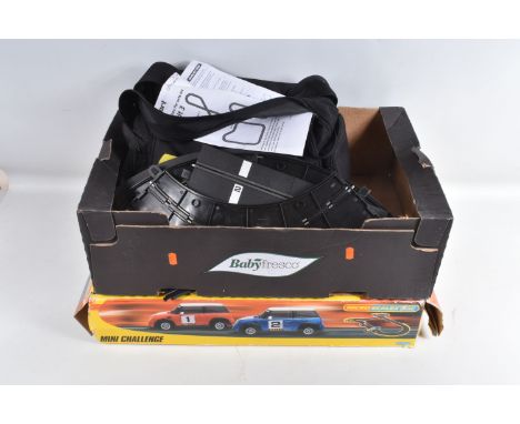 A BOXED HORNBY MICRO SCALEXTRIC MINI CHALLENGE SET, with BMW Mini Coopers, with instructions, appears fairly complete, box in