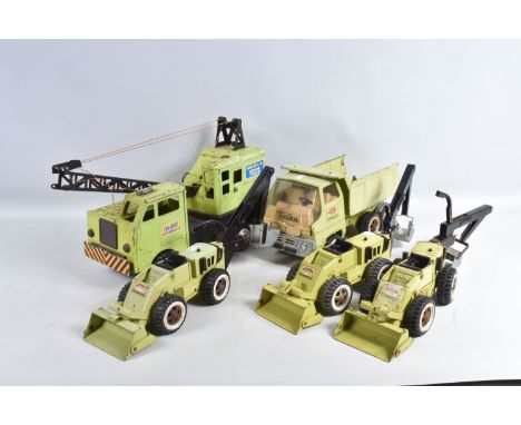 FOUR ITEMS OF TONKA TOYS CONSTRUCTION EQUIPMENT, three articulated Loading Shovels with rear Trenching Buckets, a Hydraulic T