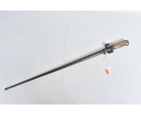 A FRENCH M1886.93.16 LEBEL BAYONET AND SCABBARD, this is in good condition for its age, this is the Berthier Bayonet with a s
