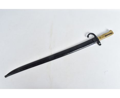 A 19th CENTURY FRENCH CHASSEPOT RIFLE BAYONET, the top of the blade is inscribed St. Etienne 1871, it is in good condition an