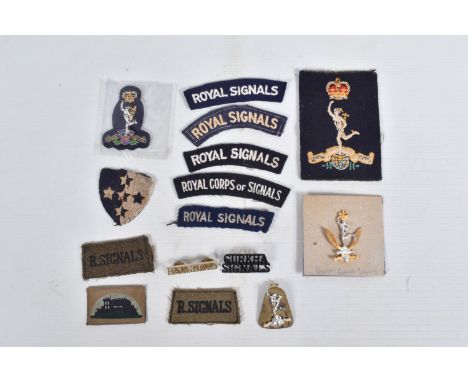 SELECTION OF ROYAL SIGNALS PATCHES &amp; INSIGNIA to include Queens Ghurka Signals Collar tab,Ghurka Signals black metal shou