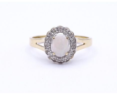 Goldring 0.585 mit Opal und Diamanten, 3,0gr., RG 58/59