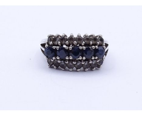 Ring, Sterling Silber, mit klaren und schwarzen fac. Steinen, RG 54, ca. 5 gr. 