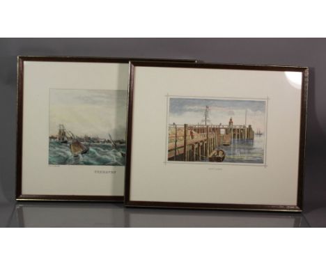 2x Zeichnungen von Cuxhaven .Künstler: V. Sander , Einmal Ansicht der Alten Liebe, einmal Seeseite. Beides 26x 31 groß.