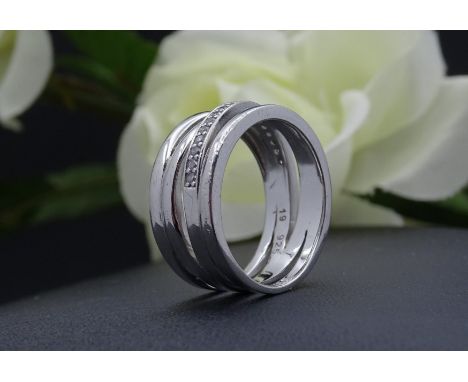 Silber Ring mit klaren rund facc. Steinen, Silber 925/000, RG 60