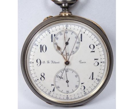 HTU-Chronometer von A.H. Rodanet (1837-1907), Silber/Gold-750- mit Stoppfunktion, schweren Gold-Monogramm, sehr sauber und ge