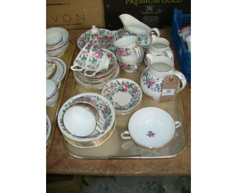A Crown Staffordshire floral pattern tea service and dinner plates, Royal Grafton tea wares, etc.