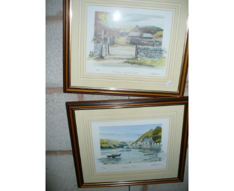 G Cowton limited edition print " Fishguard" signed in pencil by the artist and a companion. (2)