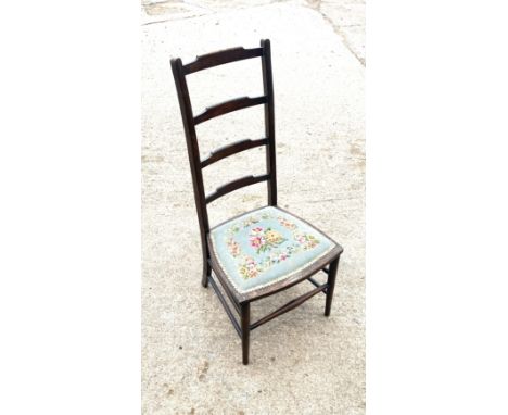 Ladder back hall chair, with tapestry seat 