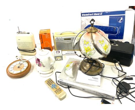 Selection of electrical items includes radio, lamp, kettle, nao swan figure etc 