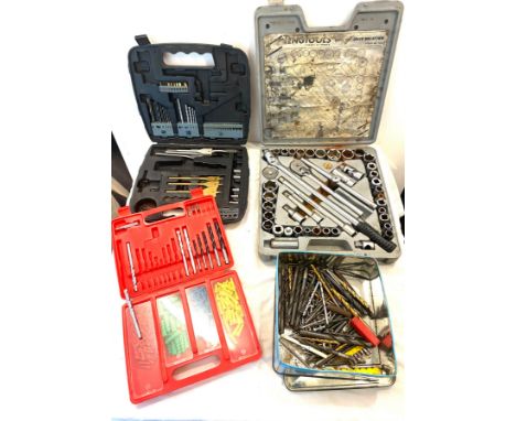 Selection cased tools to include socket sets, drill bits etc 