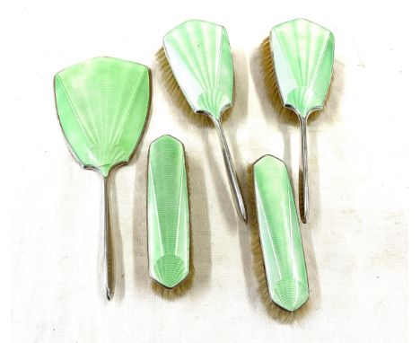Vintage silver and enamel 5 piece brush set