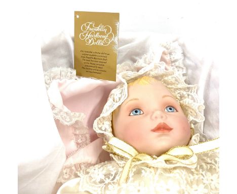 franklin heirloom christining porcelain doll and whicker crate 