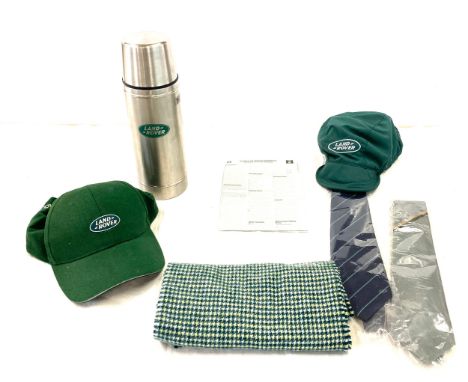 Land rover flask, scarf 2 caps and 2 ties