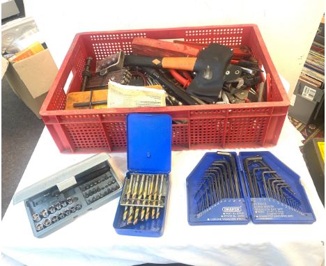 Selection of tools to include drill bits, sockets, pliers etc 