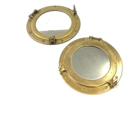 2 vintage brass ship porthole mirrors, approximate diameter 11.5 inches