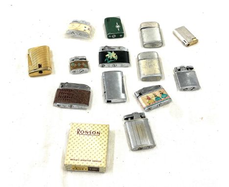 Selection vintage lighters, mainly Ronson and a Omega flat lighter, all untested 