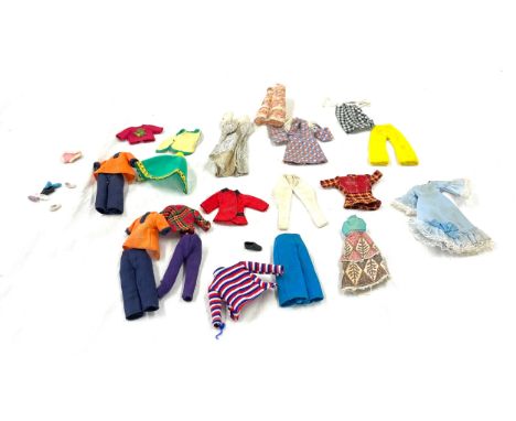 Selection of vintage Palitoy Pippa and Pete doll clothing with some shoes 