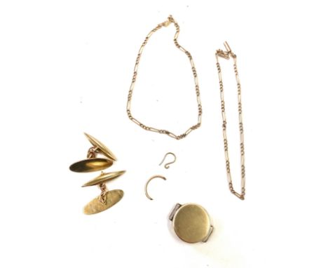 Pair of 9ct gold cufflinks, 9ct gold watch case and a 9ct gold chain, total weight approx 12grams