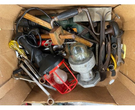 Selection of assorted tools includes spanners, pliars, lights etc 