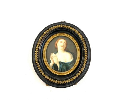 Antique hand painted portrait miniature of the Madonna / Virgin Mary 