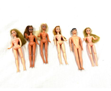 5 Vintage Palitoy Pippa dolls and a Pete doll, all the pippas have jointed legs