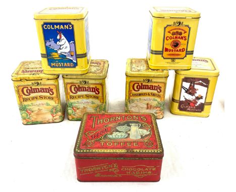 Selection of vintage tin boxes to include Thorntons, Colemans etc 