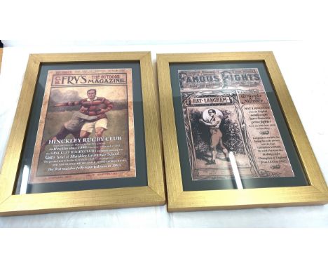 Two vintage framed prints to include Frys Magazine and Famous fights approx measures of frames 22.5 inches high by 17 inches 
