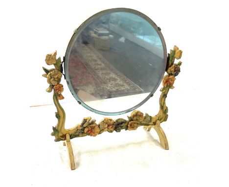 Vintage wooden ornate framed dressing table mirror, approximate measurements: Height 16.5 inches, Width 16.5 inches